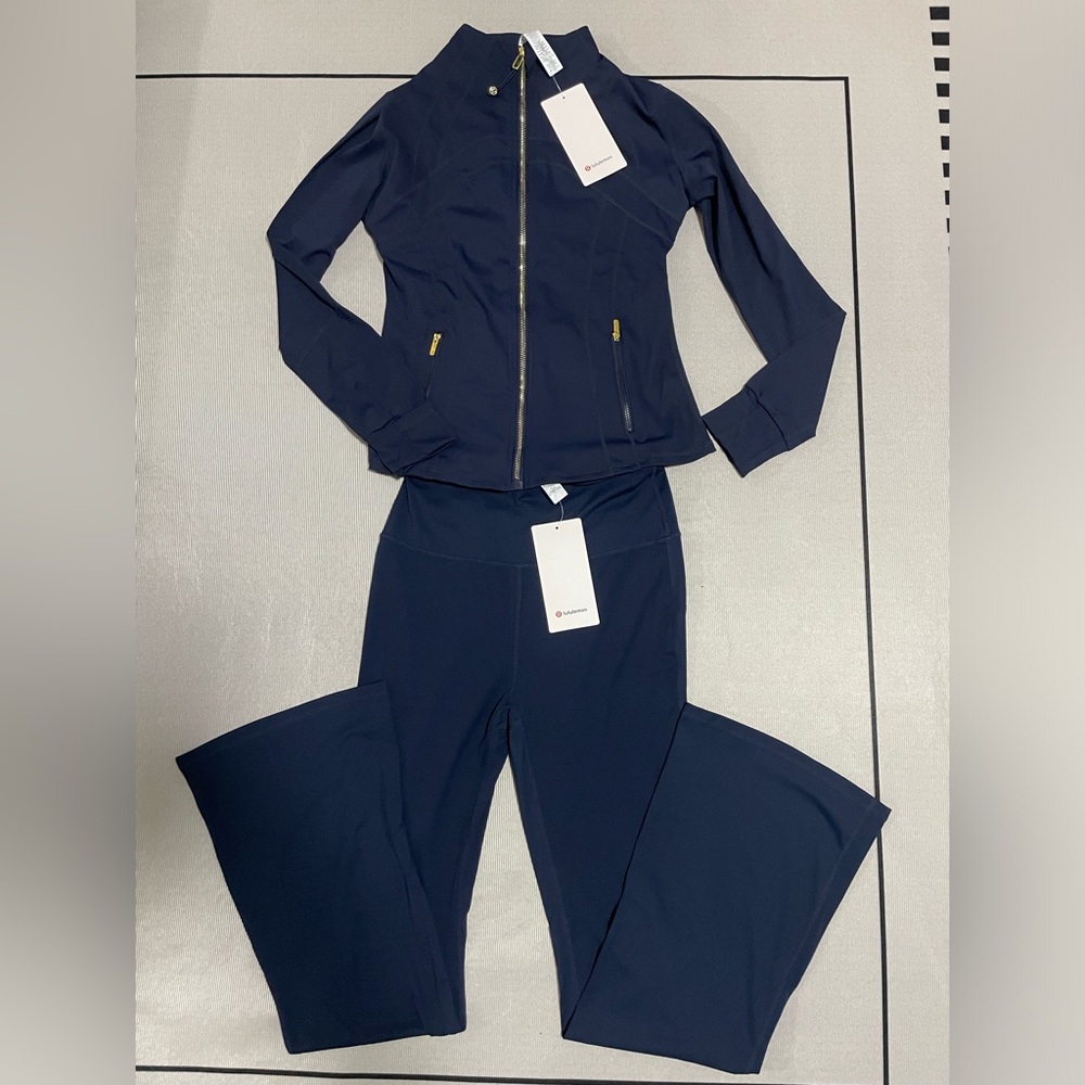 lululemon athletica Navy Zip Jacket and Flare Pants Set